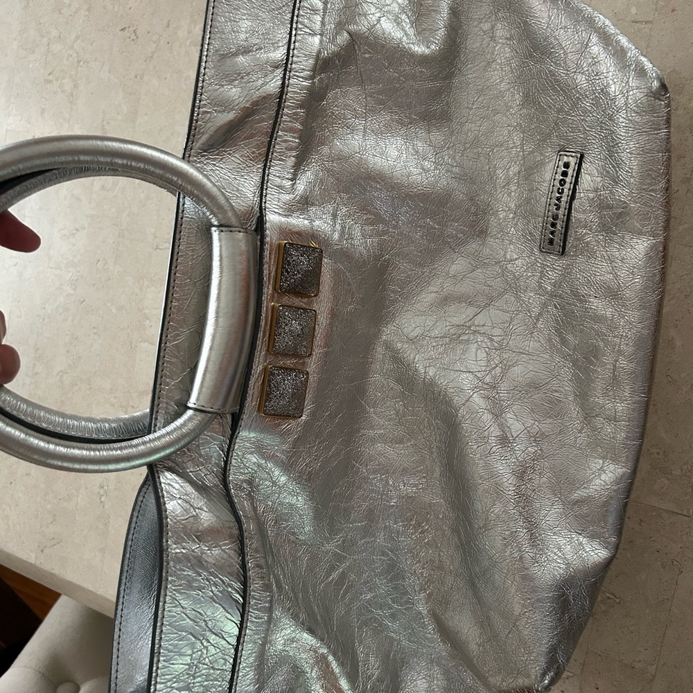 Metallic Silver Tote with Textured Finish